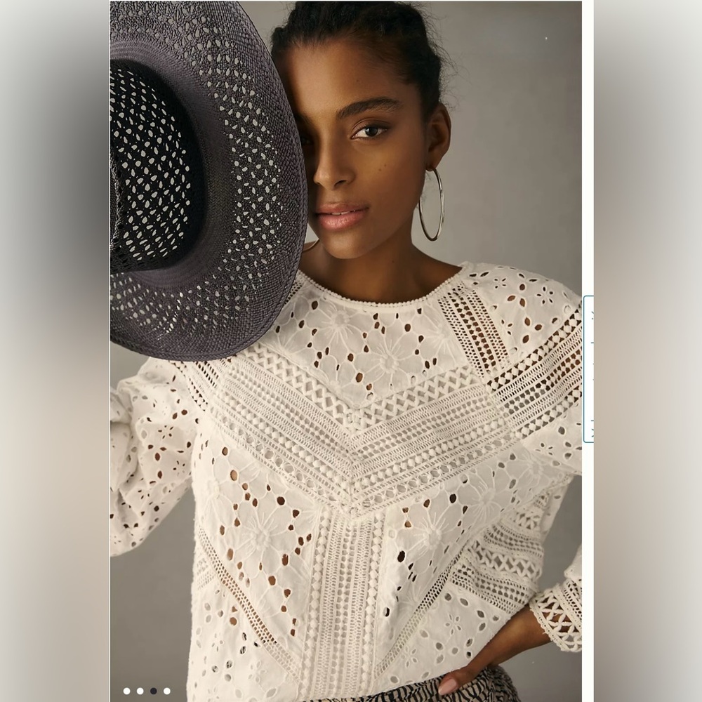 By Anthropologie White Lace Blouse